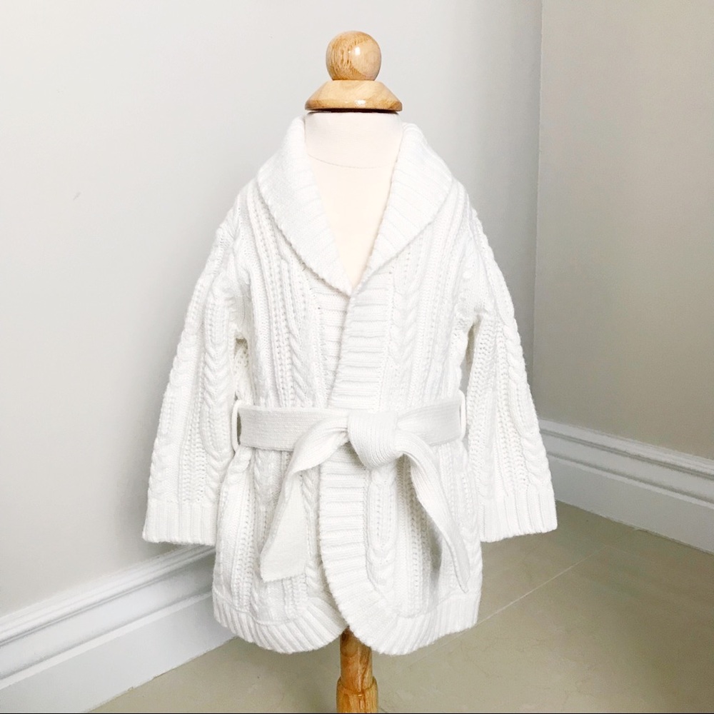 JANIE + JACK Cream Wrap Knit Sweater with Sash